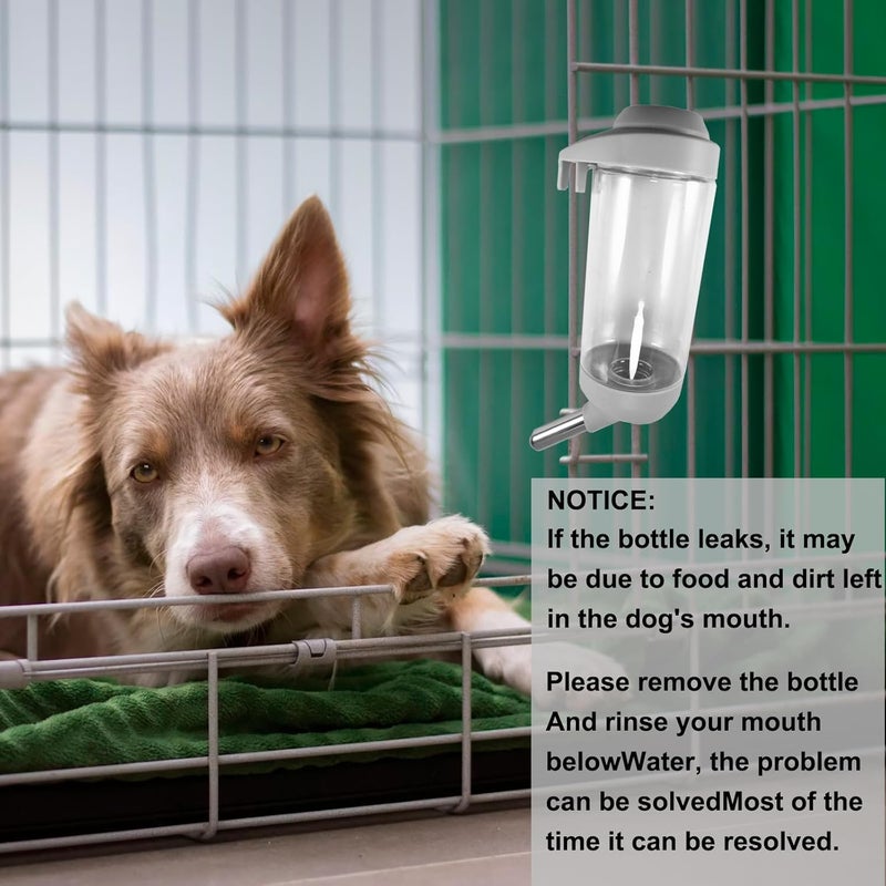 DEEUCHIS Dog Crate Water Bottle - 17 oz No Drip Kennel Pet Water Dispenser, Easy-to-Use Cage Water Bottle for Dogs, Cats, Small Animals, 500ML, Grey - Image 5